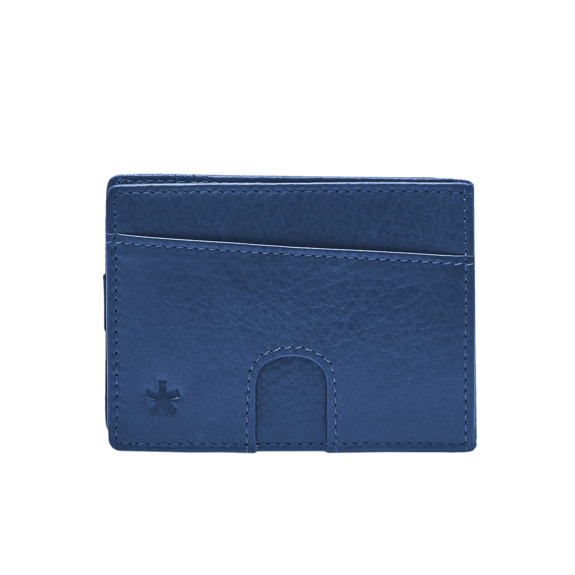 Origin Wallet — A bifold wallet made with ethically sourced Argentinian leather. Displayed in cobalt.