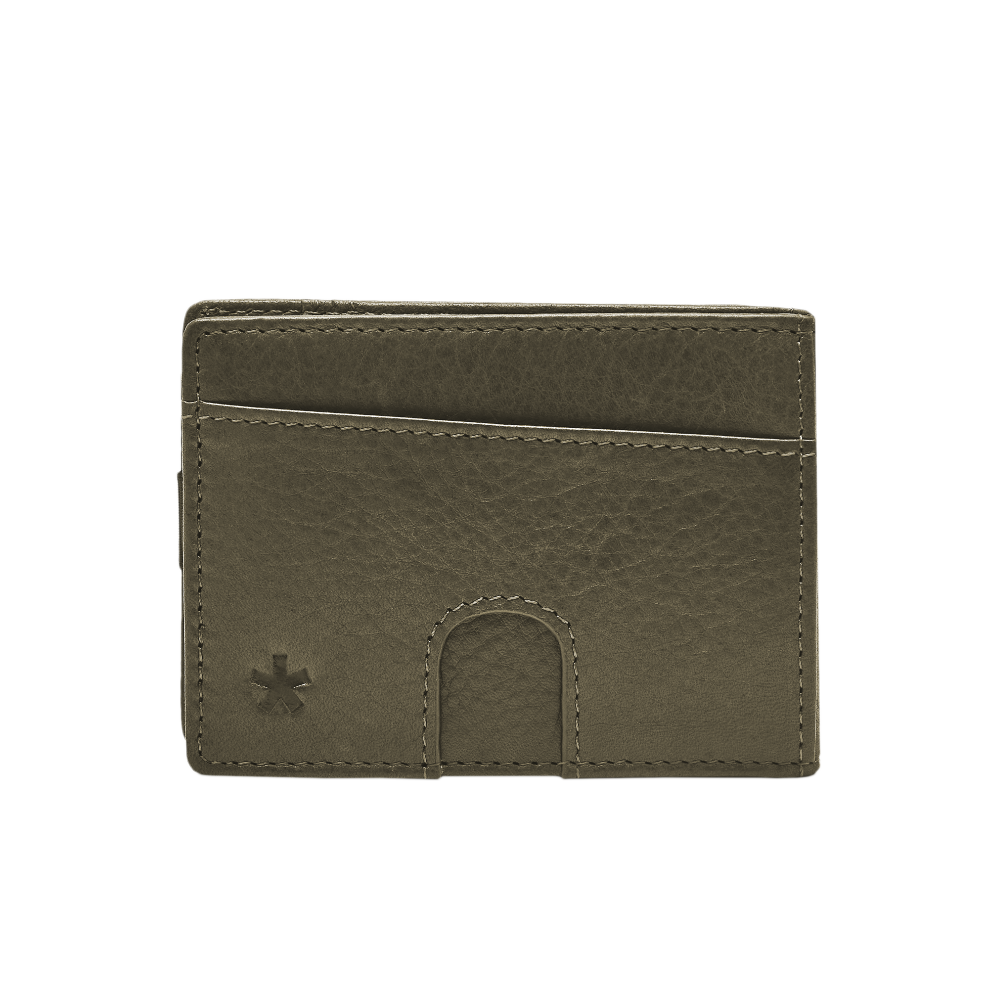 Origin Wallet — A bifold wallet made with ethically sourced Argentinian leather. Displayed in moss.